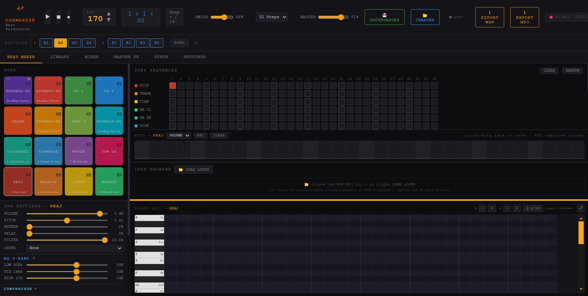 COSMOS520 DAW — Interface de l'application